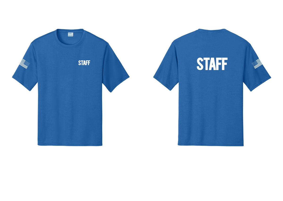 NYC Factory Staff Performance T-Shirt (Bold) - Chest + Back + US Flag Sleeve - Royal