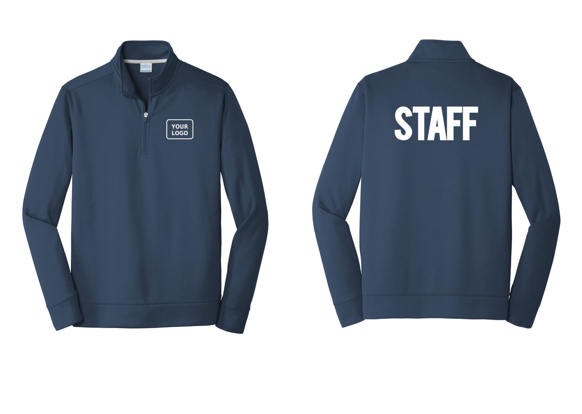NYC Factory Custom Logo Staff Performance Fleece 1/4-Zip Pullover Sweatshirt (Bold) - Your Logo + Back - Navy