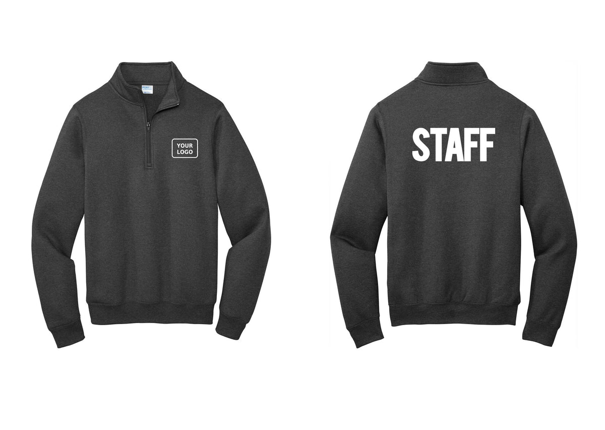 NYC Factory Custom Logo Staff Cotton Fleece 1/4-Zip Pullover Sweatshirt (Bold) - Your Logo + Back - Dark Heather Grey
