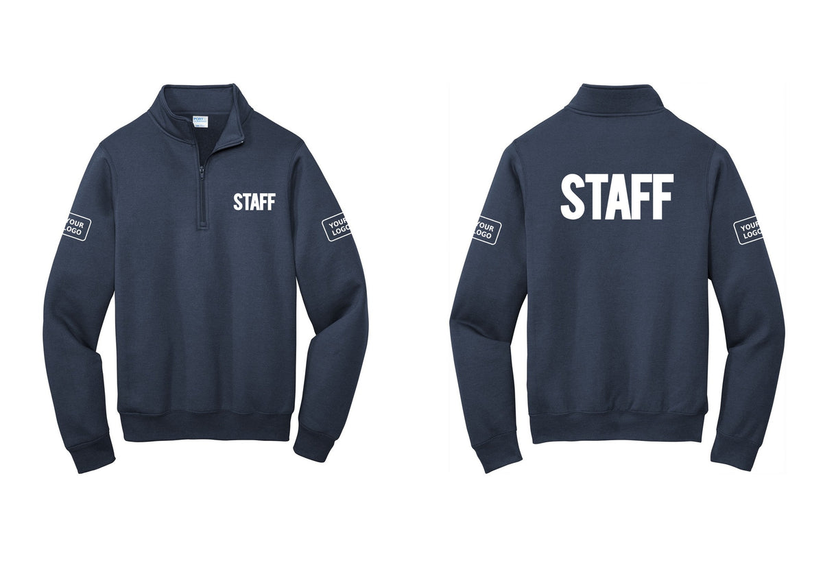NYC Factory Custom Logo Staff Cotton Fleece 1/4-Zip Pullover Sweatshirt (Bold) - Chest + Back + Your Logo Sleeves - Navy