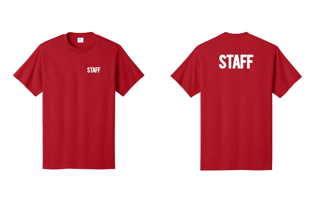 NYC Factory Staff T-Shirt, Bold Lettering - Chest + Back - Red
