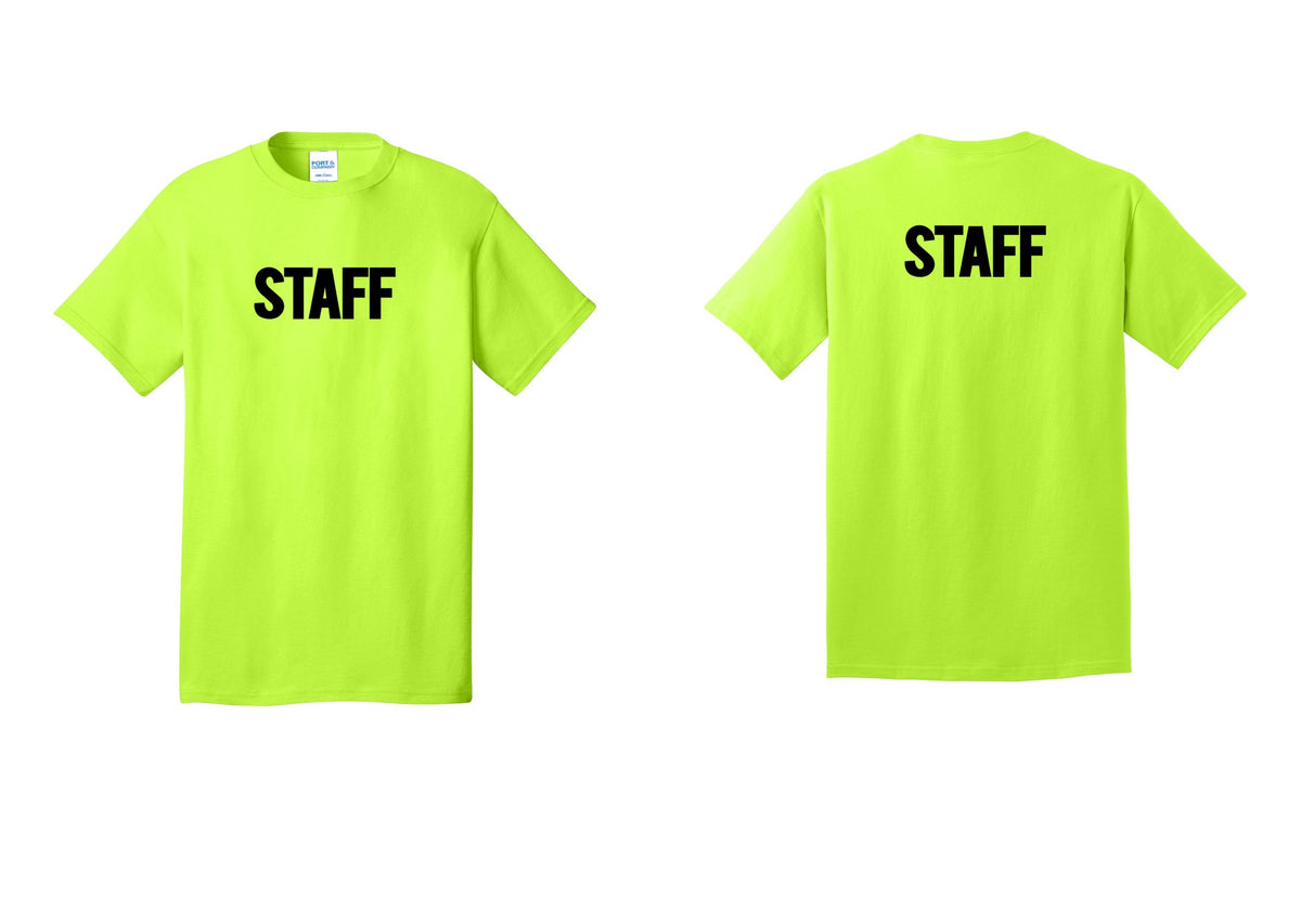 NYC Factory Staff T-Shirt, Bold Lettering - Front + Back - Safety Green