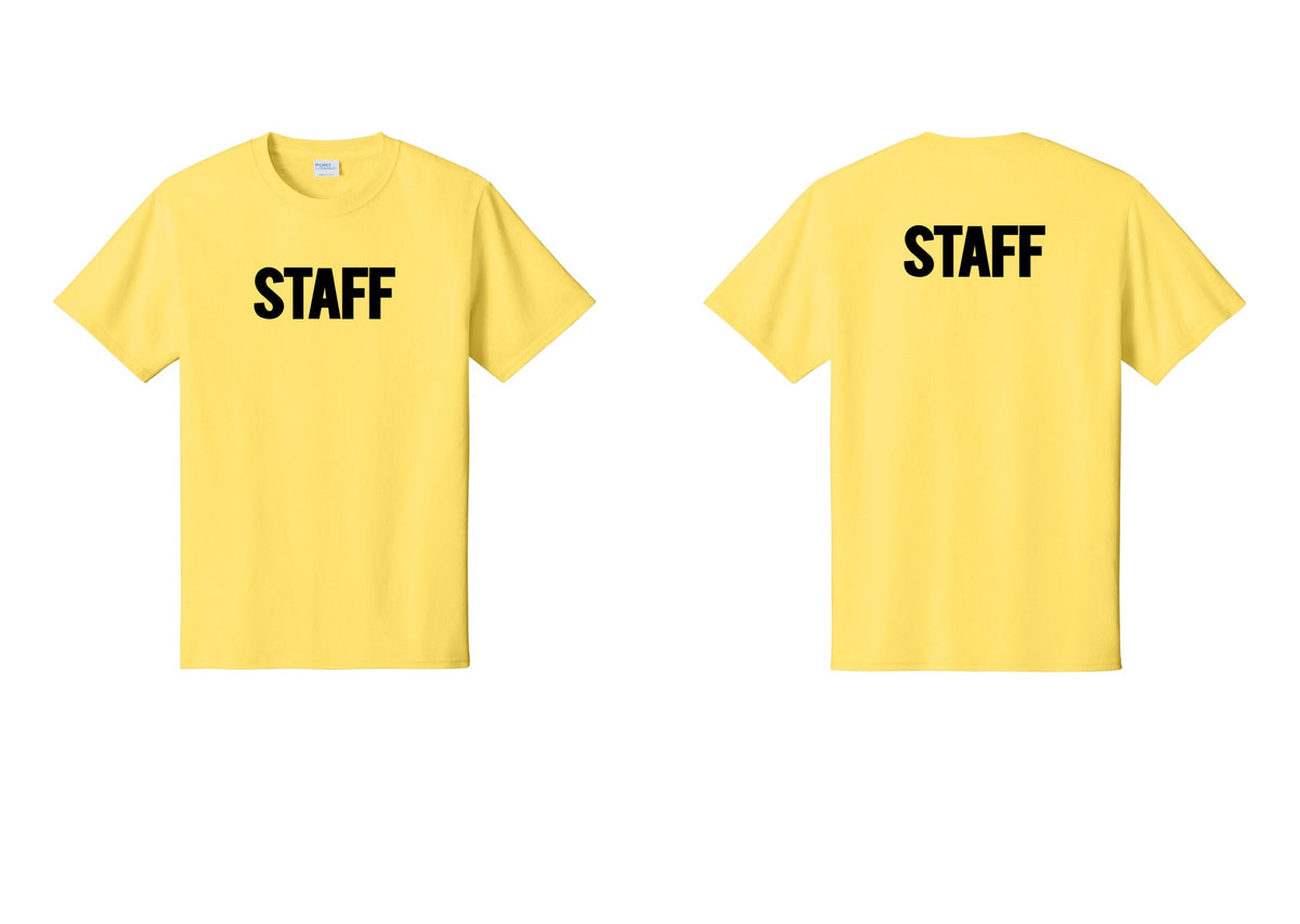 NYC Factory Staff T-Shirt, Bold Lettering - Front + Back - Yellow