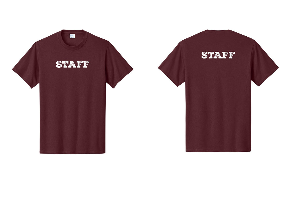 NYC Factory Staff T-Shirt, Rustic Lettering - Front + Back - Athletic Maroon