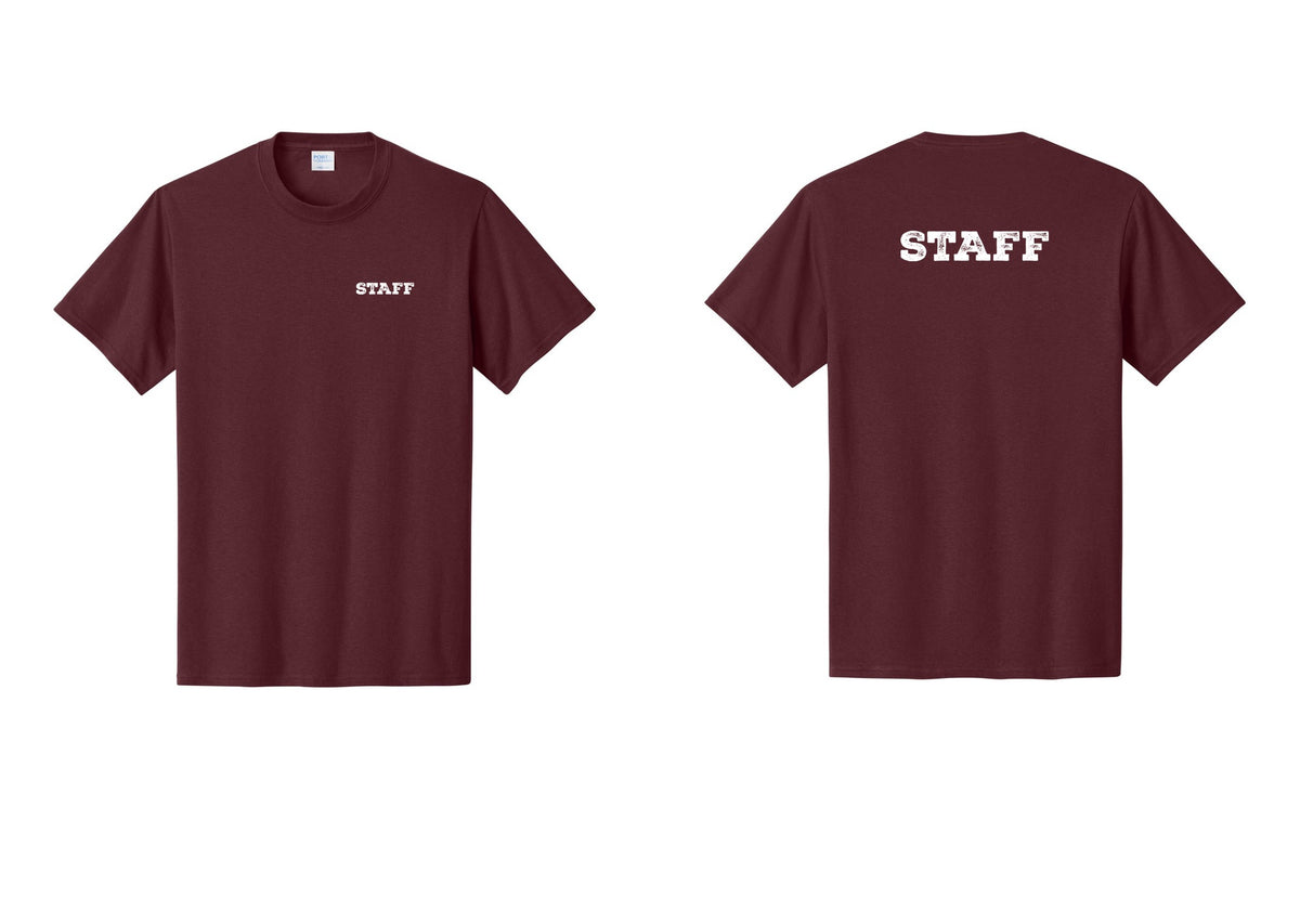 NYC Factory Staff T-Shirt, Rustic Lettering - Chest + Back - Athletic Maroon