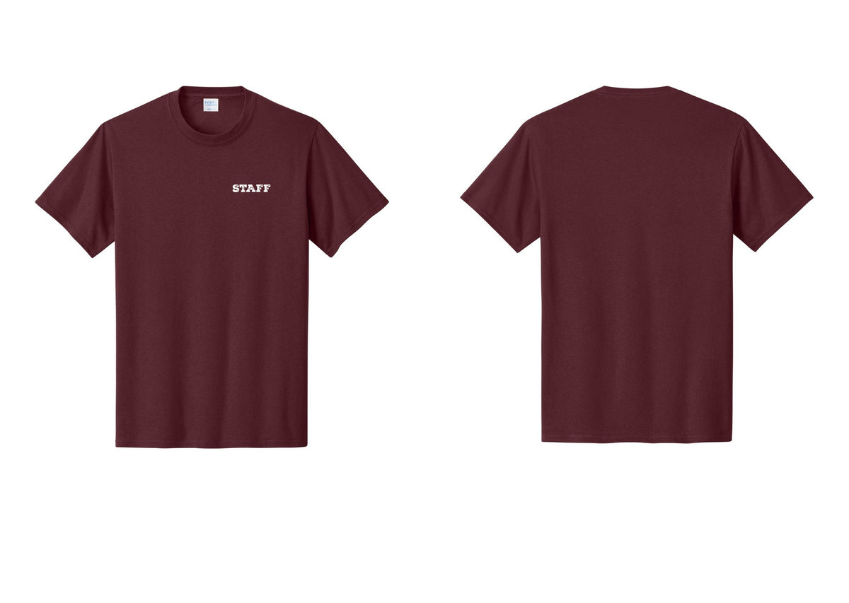 NYC Factory Staff T-Shirt, Rustic Lettering - Chest Only - Athletic Maroon