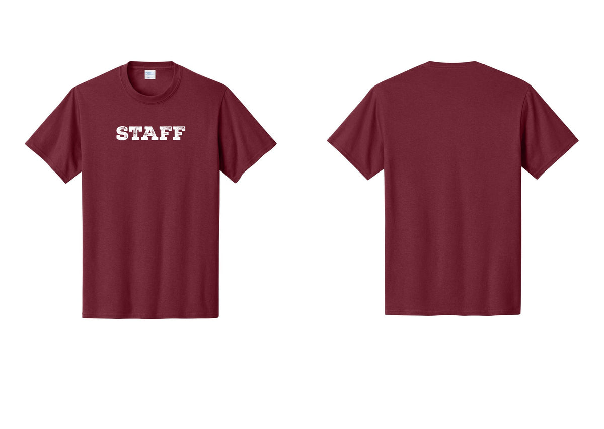 NYC Factory Staff T-Shirt, Rustic Lettering - Front Only - Cardinal