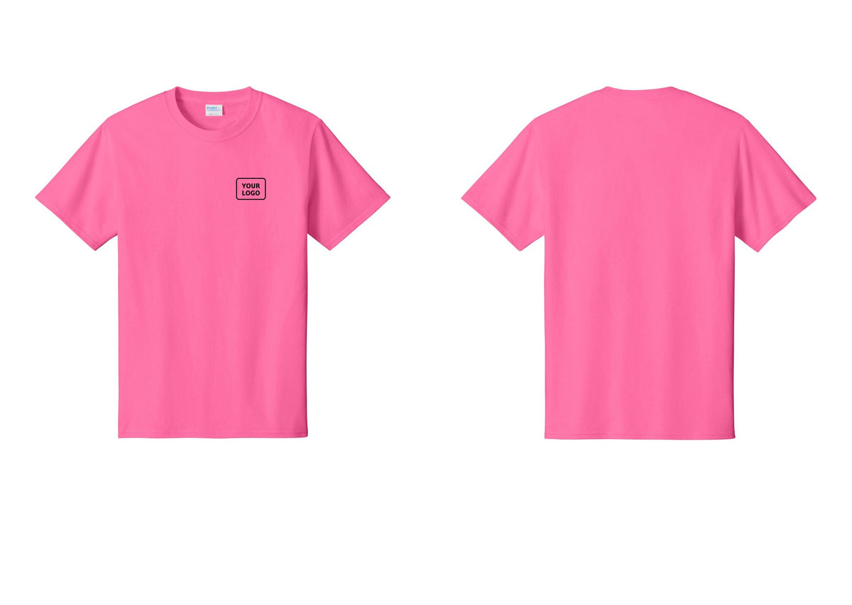 NYC Factory Custom Logo Staff T-Shirt, Rustic Lettering - Your Logo Only - Neon Pink