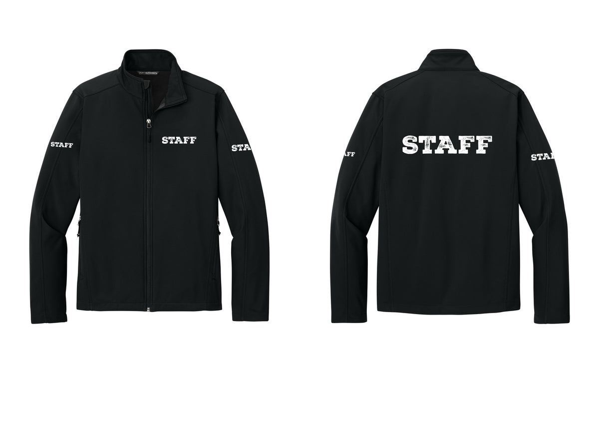 NYC Factory Staff Soft Shell Jacket (Rustic) - Chest + Back + Staff Sleeves - Black
