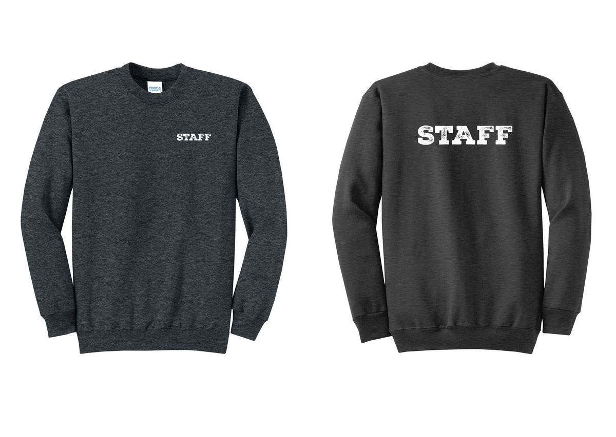 NYC Factory Staff Cotton Fleece Crewneck Sweatshirt (Rustic) - Chest + Back - Dark Heather Grey
