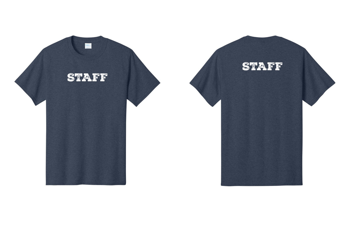 NYC Factory Staff T-Shirt, Rustic Lettering - Front + Back - Heather Navy