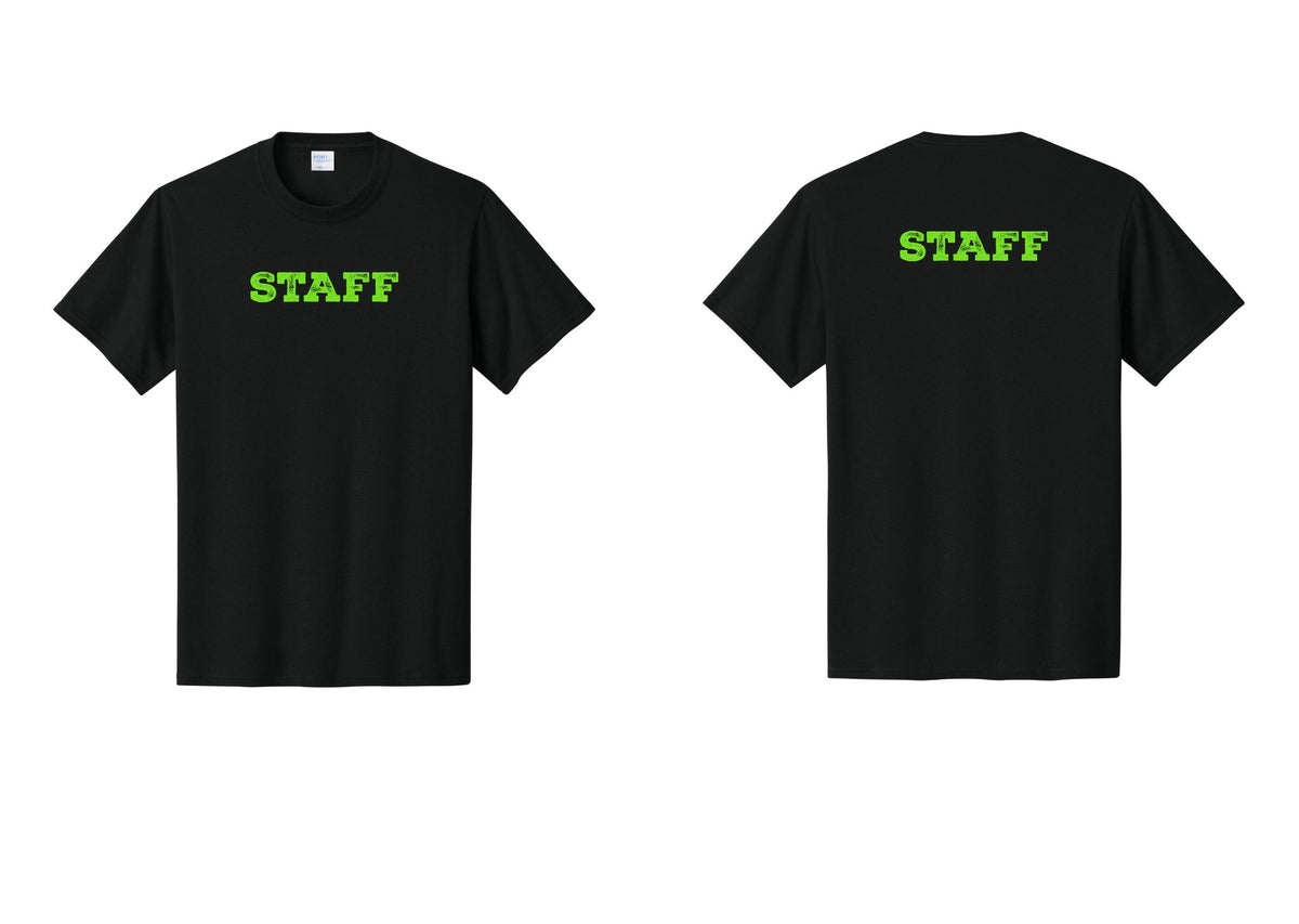 NYC Factory Staff T-Shirt, Rustic Lettering - Front + Back - Black / Neon