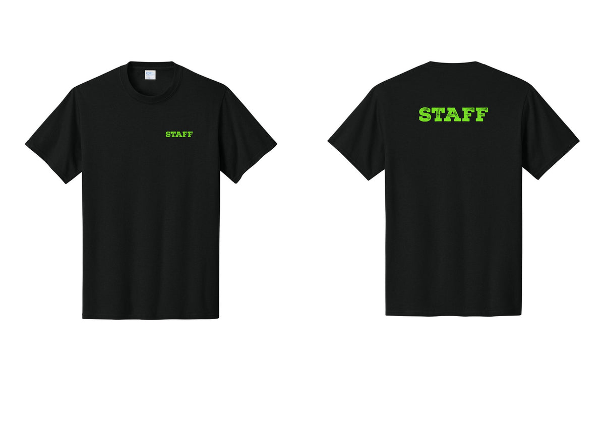 NYC Factory Staff T-Shirt, Rustic Lettering - Chest + Back - Black / Neon