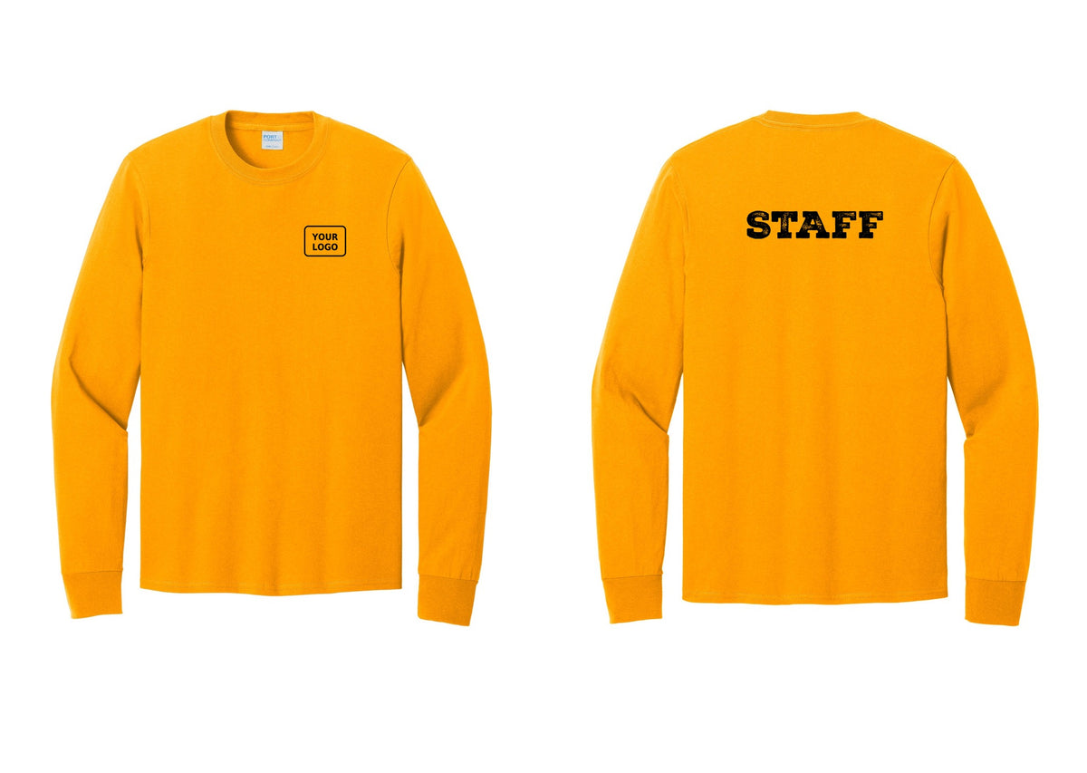 NYC Factory Custom Logo Staff Cotton Long Sleeve T-Shirt (Rustic) - Your Logo + Back - Gold