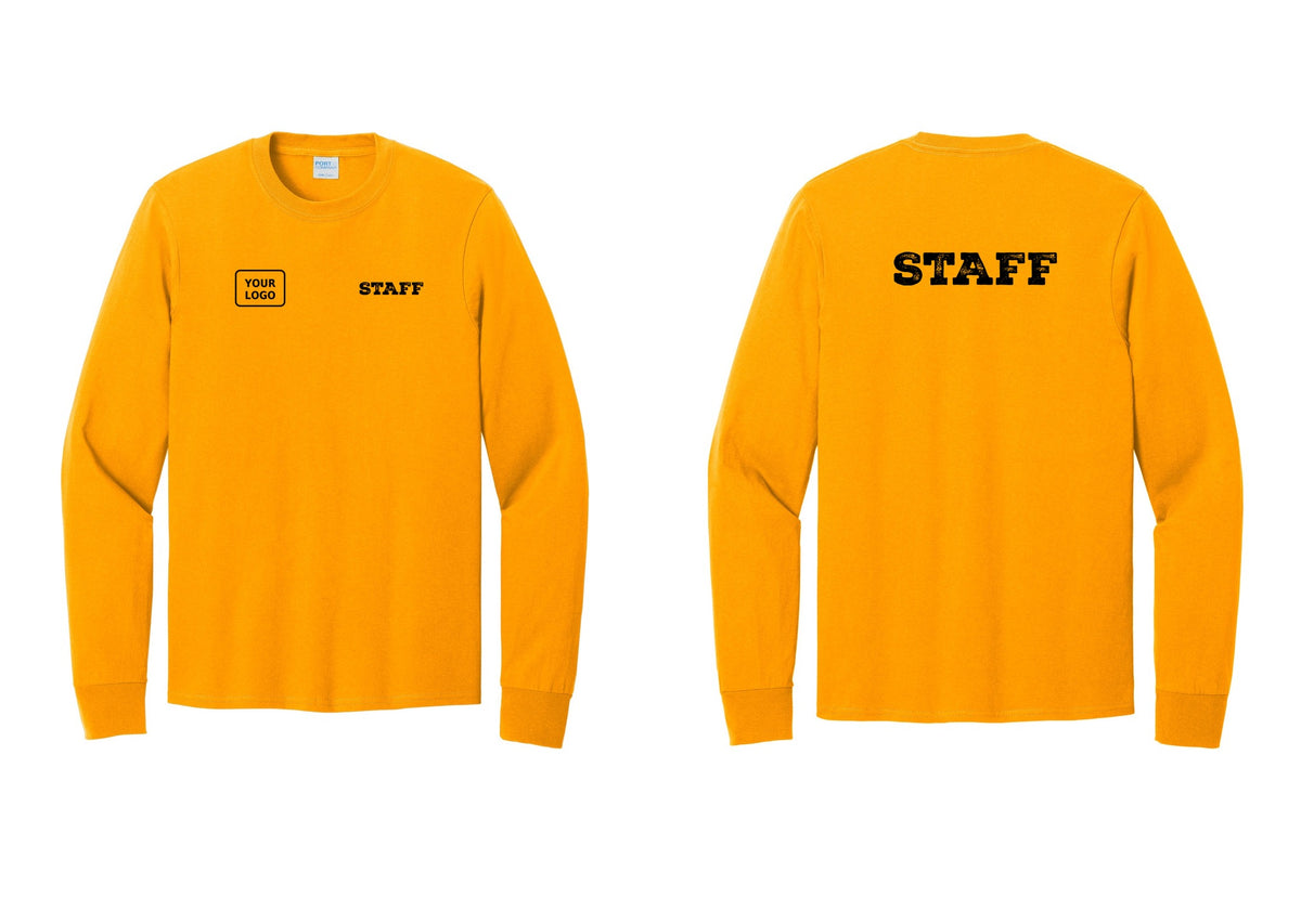 NYC Factory Custom Logo Staff Cotton Long Sleeve T-Shirt (Rustic) - STAFF + Your Logo + Back - Gold
