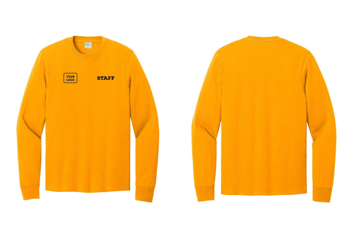 NYC Factory Custom Logo Staff Cotton Long Sleeve T-Shirt (Rustic) - STAFF + Your Logo - Gold