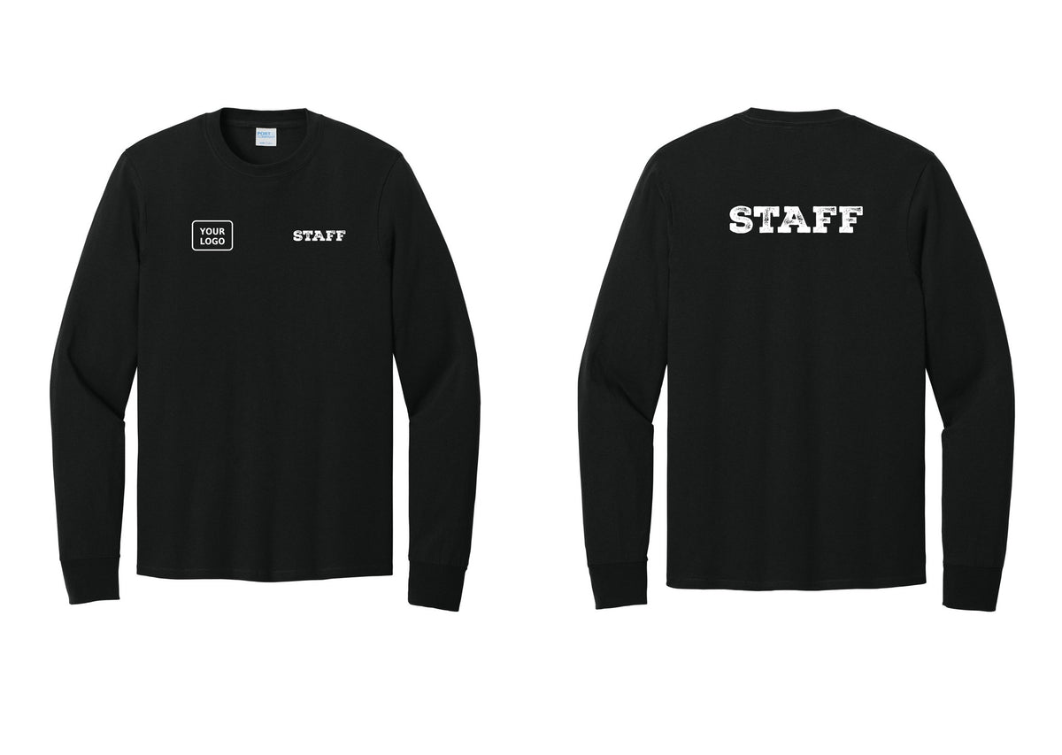 NYC Factory Custom Logo Staff Cotton Long Sleeve T-Shirt (Rustic) - STAFF + Your Logo + Back - Black