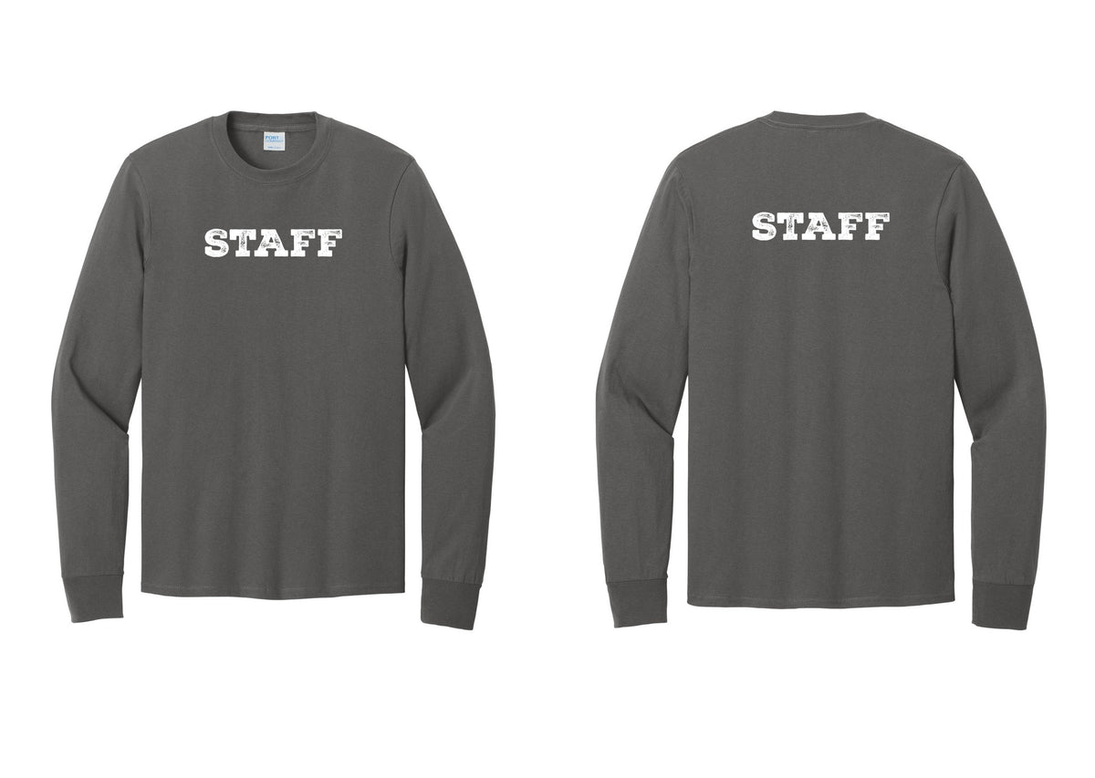 NYC Factory Staff Cotton Long Sleeve T-Shirt (Rustic) - Front + Back - Charcoal