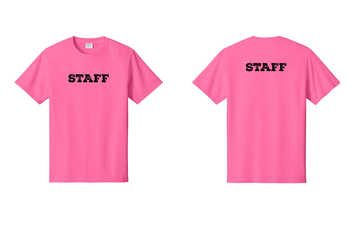 NYC Factory Staff T-Shirt, Rustic Lettering - Front + Back - Neon Pink