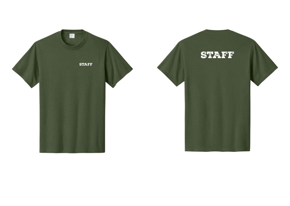 NYC Factory Staff T-Shirt, Rustic Lettering - Chest + Back - Olive