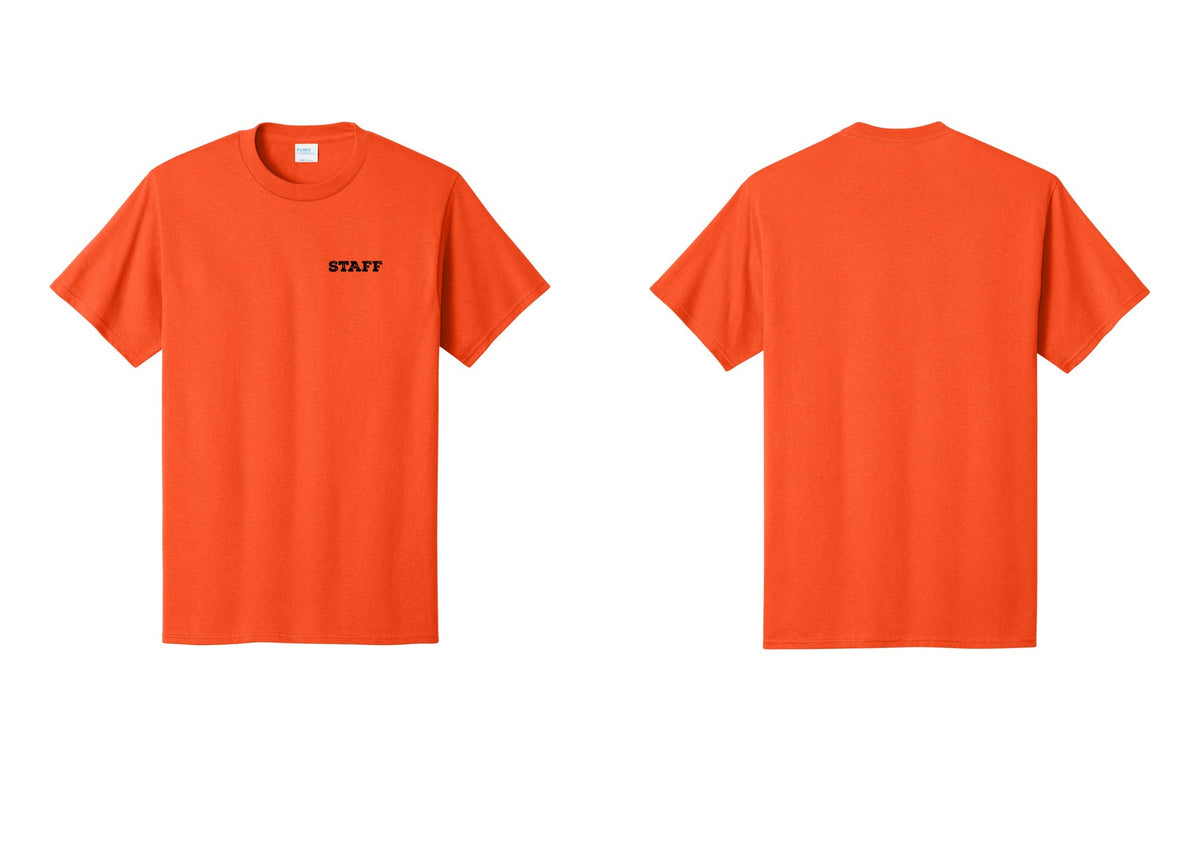 NYC Factory Staff T-Shirt, Rustic Lettering - Chest Only - Orange