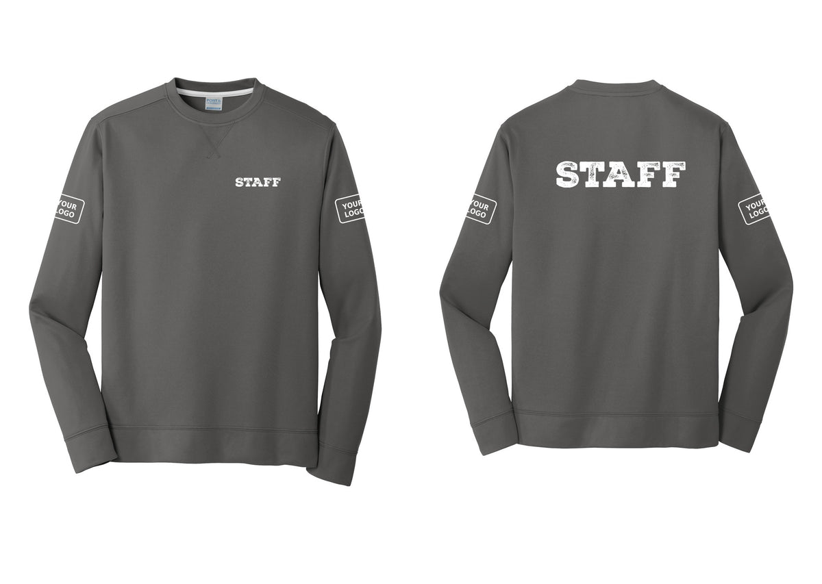 NYC Factory Custom Logo Staff Performance Fleece Crewneck Sweatshirt (Rustic) - Chest + Back + Your Logo Sleeves - Charcoal