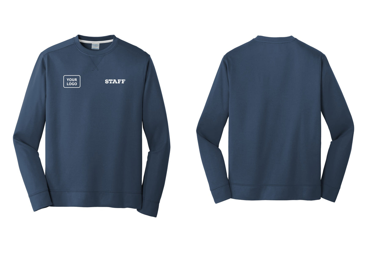NYC Factory Custom Logo Staff Performance Fleece Crewneck Sweatshirt (Rustic) - STAFF + Your Logo - Navy