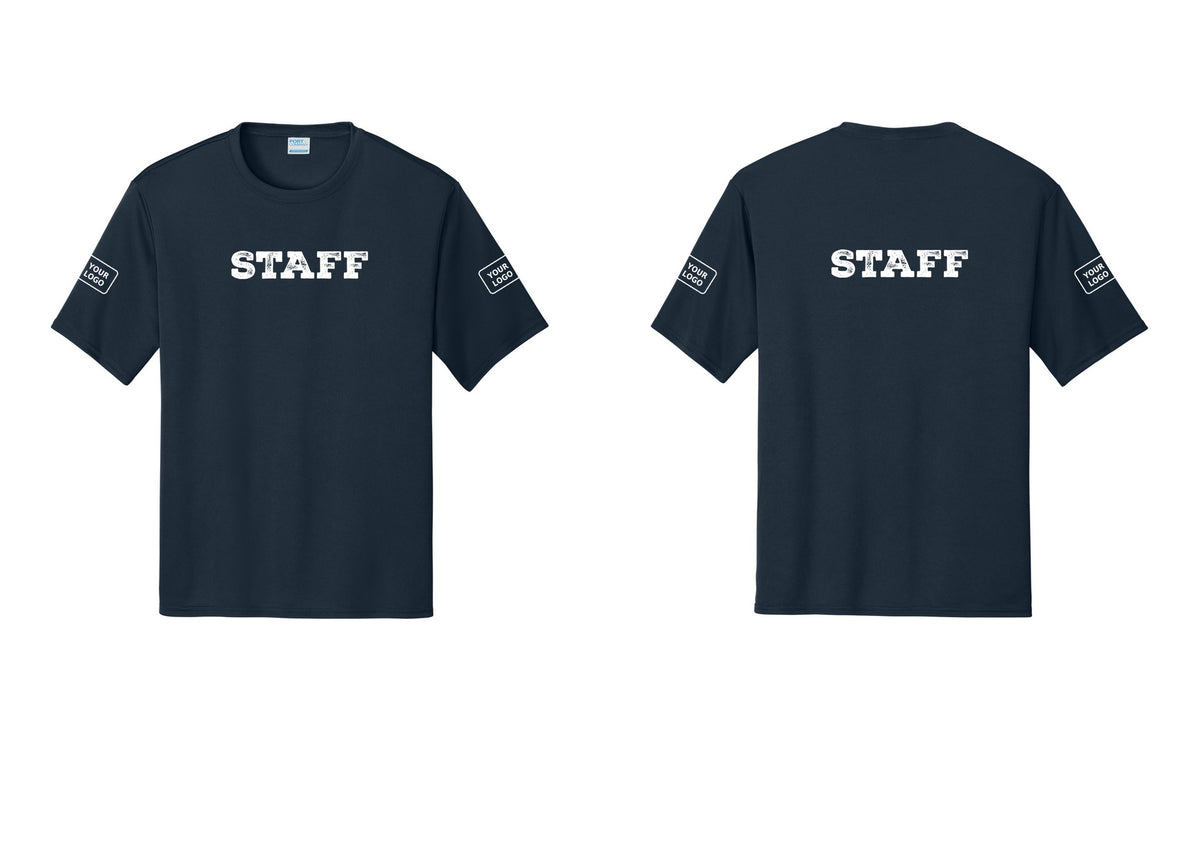 NYC Factory Custom Logo Staff Performance T-Shirt (Rustic) - Front + Back + Your Logo Sleeves - Navy