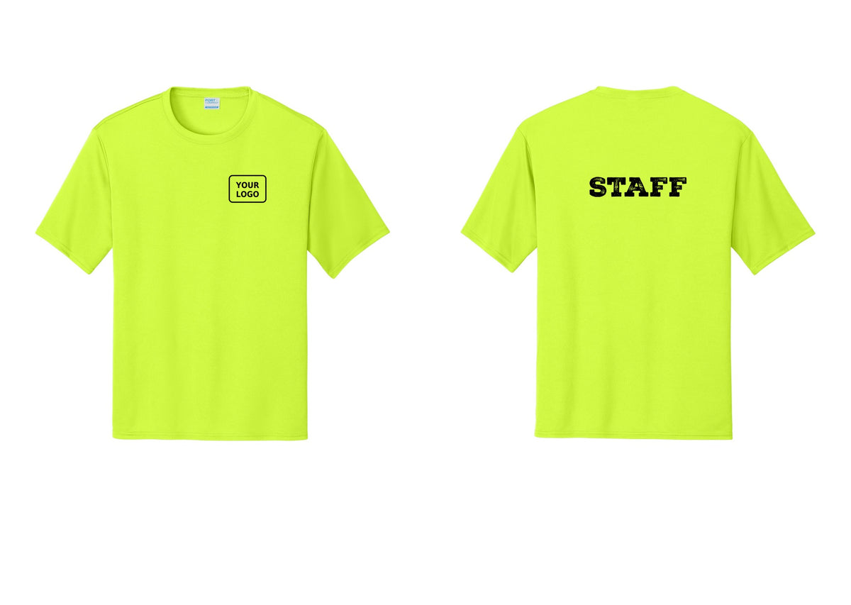 NYC Factory Custom Logo Staff Performance T-Shirt (Rustic) - Your Logo + Back - Neon Yellow
