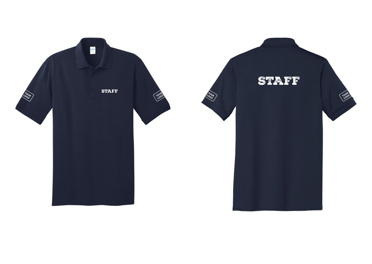 NYC Factory Custom Logo Staff Polo Shirt (Rustic) - Chest + Back + Your Logo Sleeves - Navy