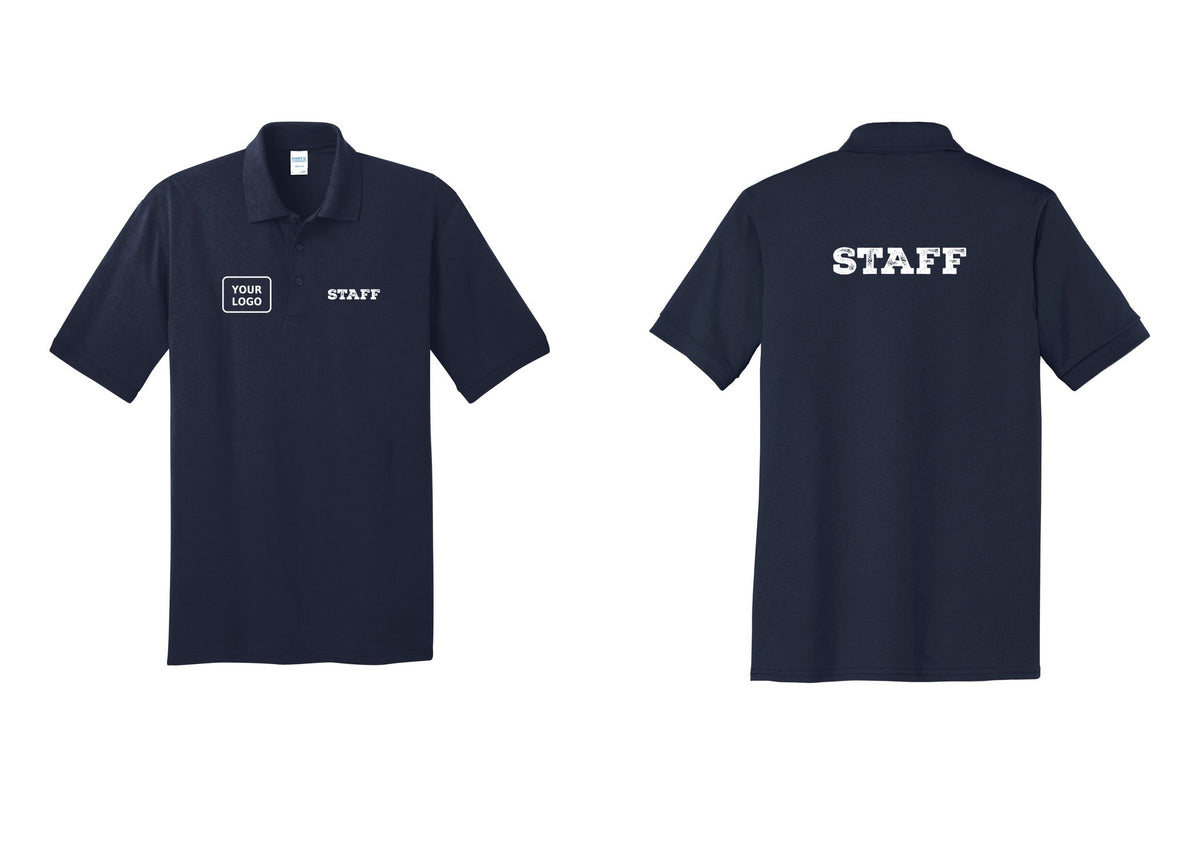 NYC Factory Custom Logo Staff Polo Shirt (Rustic) - STAFF + Your Logo + Back - Navy