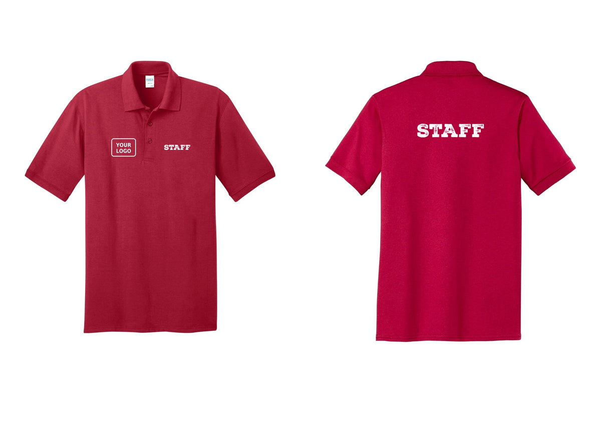 NYC Factory Custom Logo Staff Polo Shirt (Rustic) - STAFF + Your Logo + Back - Red