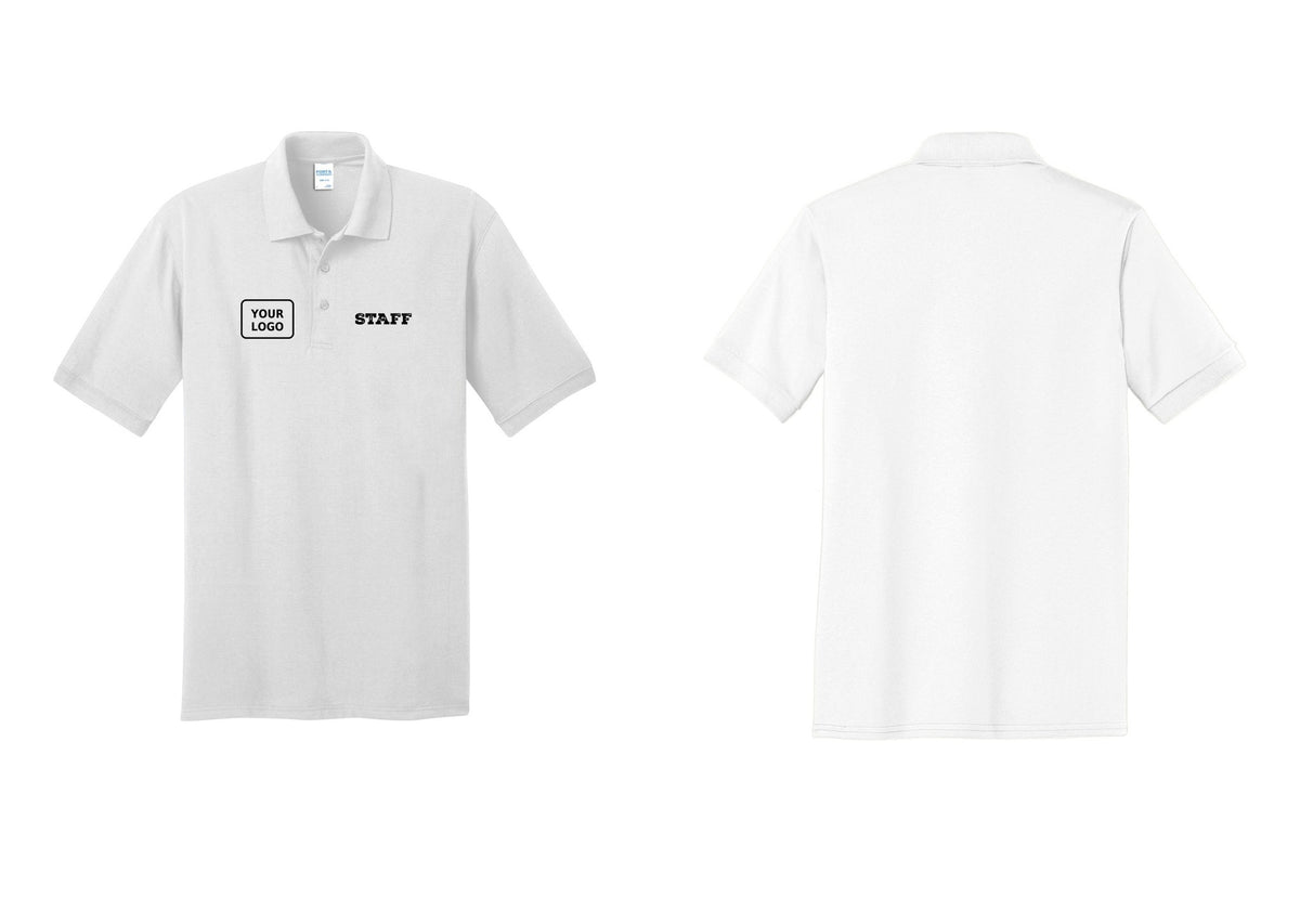 NYC Factory Custom Logo Staff Polo Shirt (Rustic) - STAFF + Your Logo - White