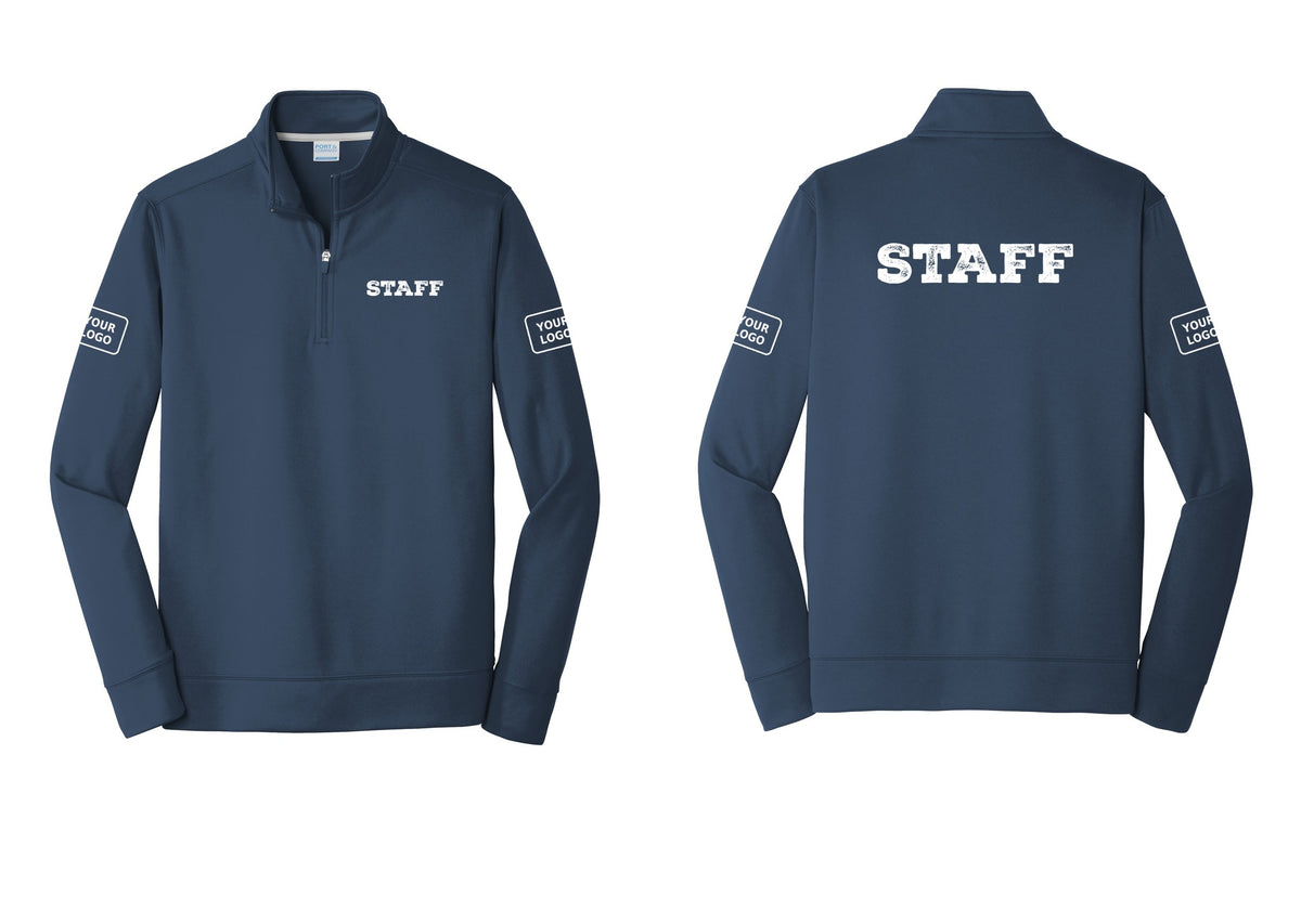 NYC Factory Custom Logo Staff Performance Fleece 1/4-Zip Pullover Sweatshirt (Rustic) - Chest + Back + Your Logo Sleeves - Navy