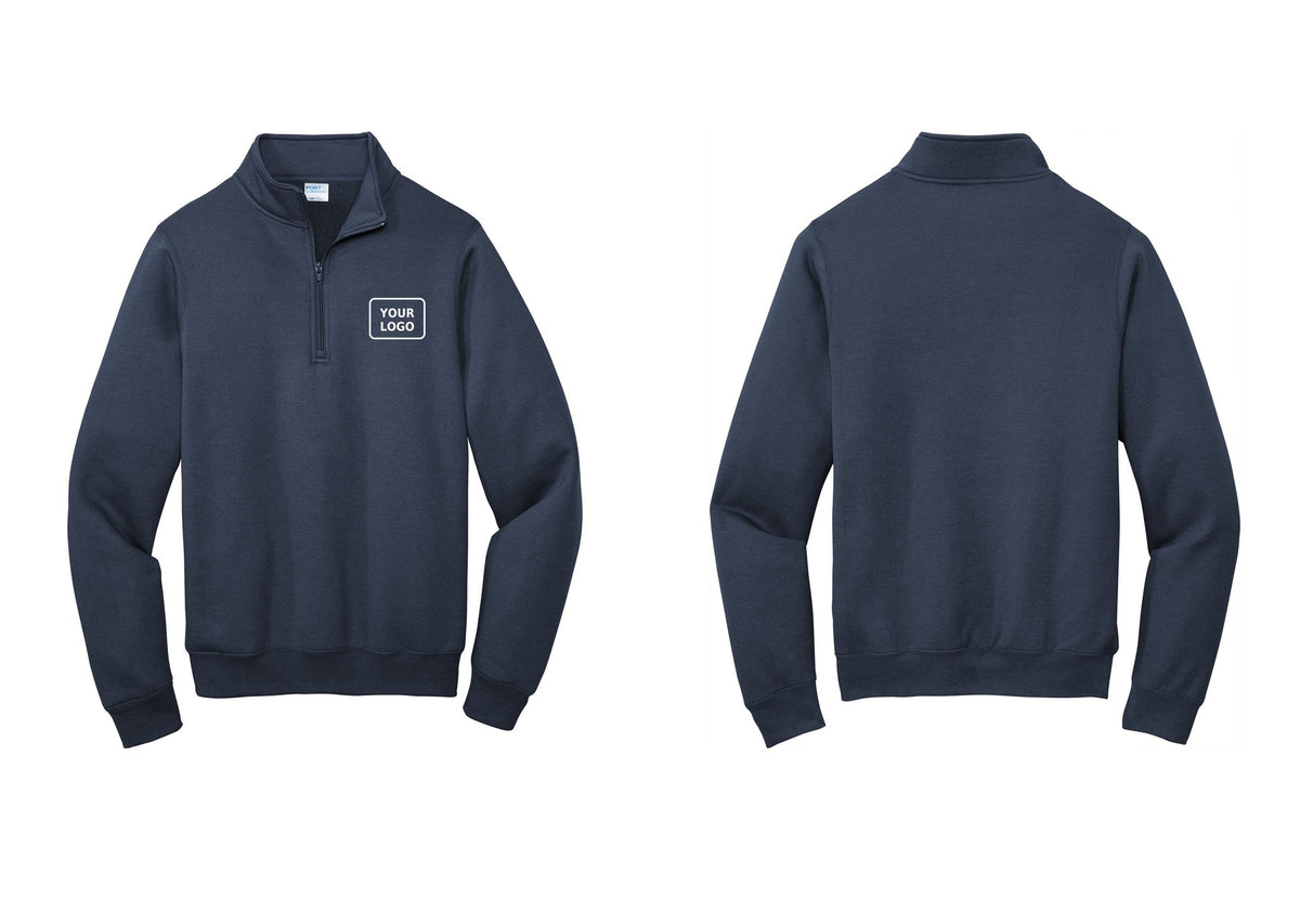 NYC Factory Custom Logo Staff Cotton Fleece 1/4-Zip Pullover Sweatshirt (Rustic) - Your Logo Only - Navy