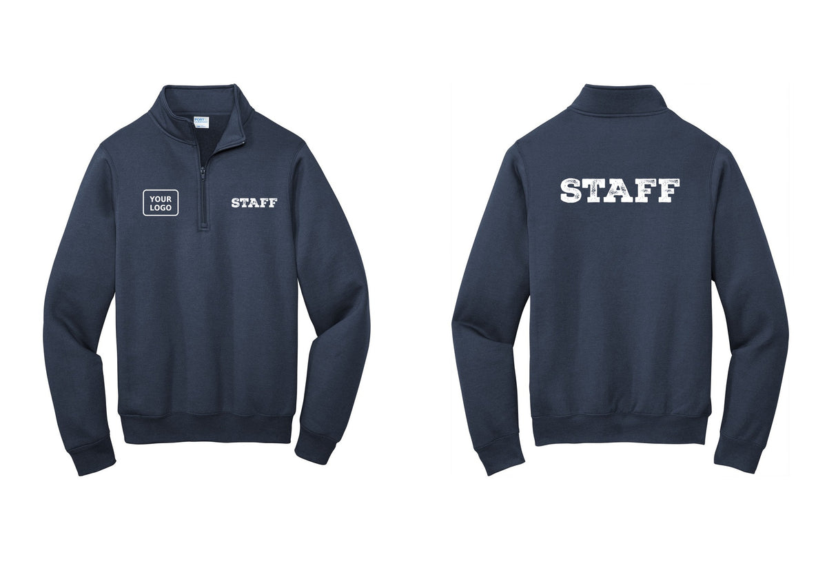 NYC Factory Custom Logo Staff Cotton Fleece 1/4-Zip Pullover Sweatshirt (Rustic) - STAFF + Your Logo + Back - Navy