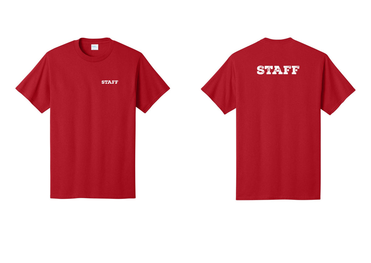 NYC Factory Staff T-Shirt, Rustic Lettering - Chest + Back - Red