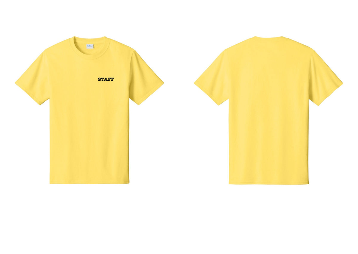 NYC Factory Staff T-Shirt, Rustic Lettering - Chest Only - Yellow