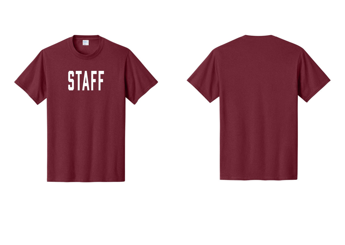 NYC Factory Staff T-Shirt, Condensed Lettering - Front Only - Cardinal