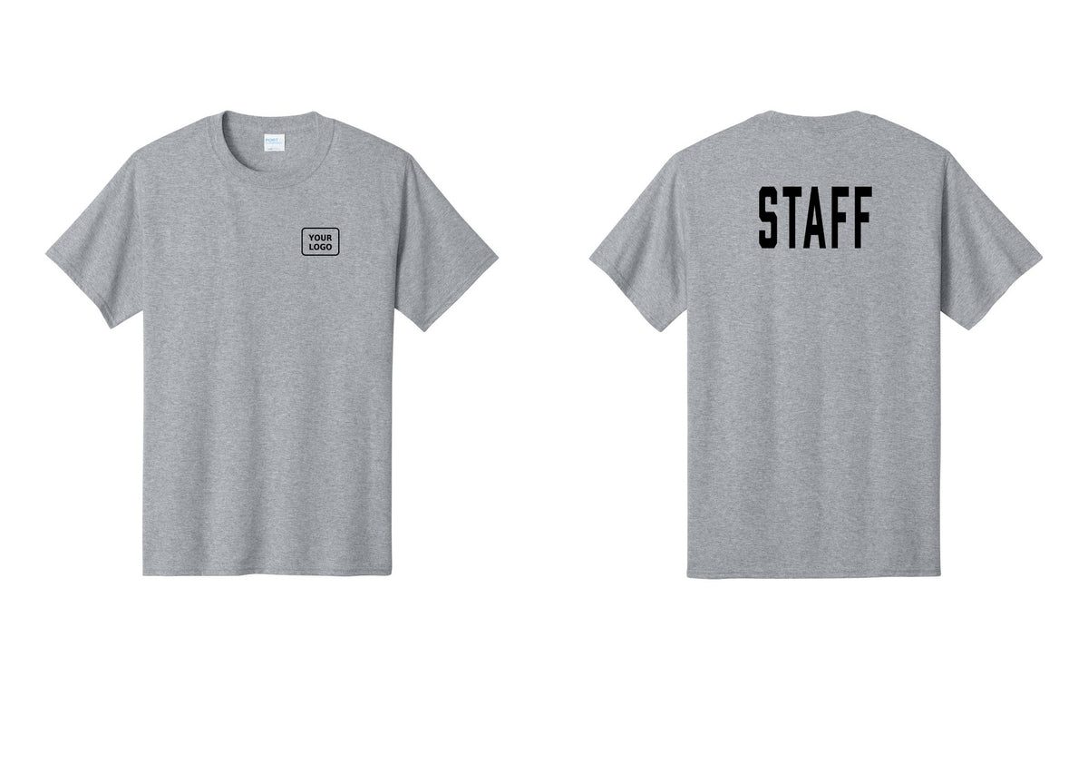 NYC Factory Custom Logo Staff T-Shirt, Condensed Lettering - Your Logo + Back - Athletic Heather