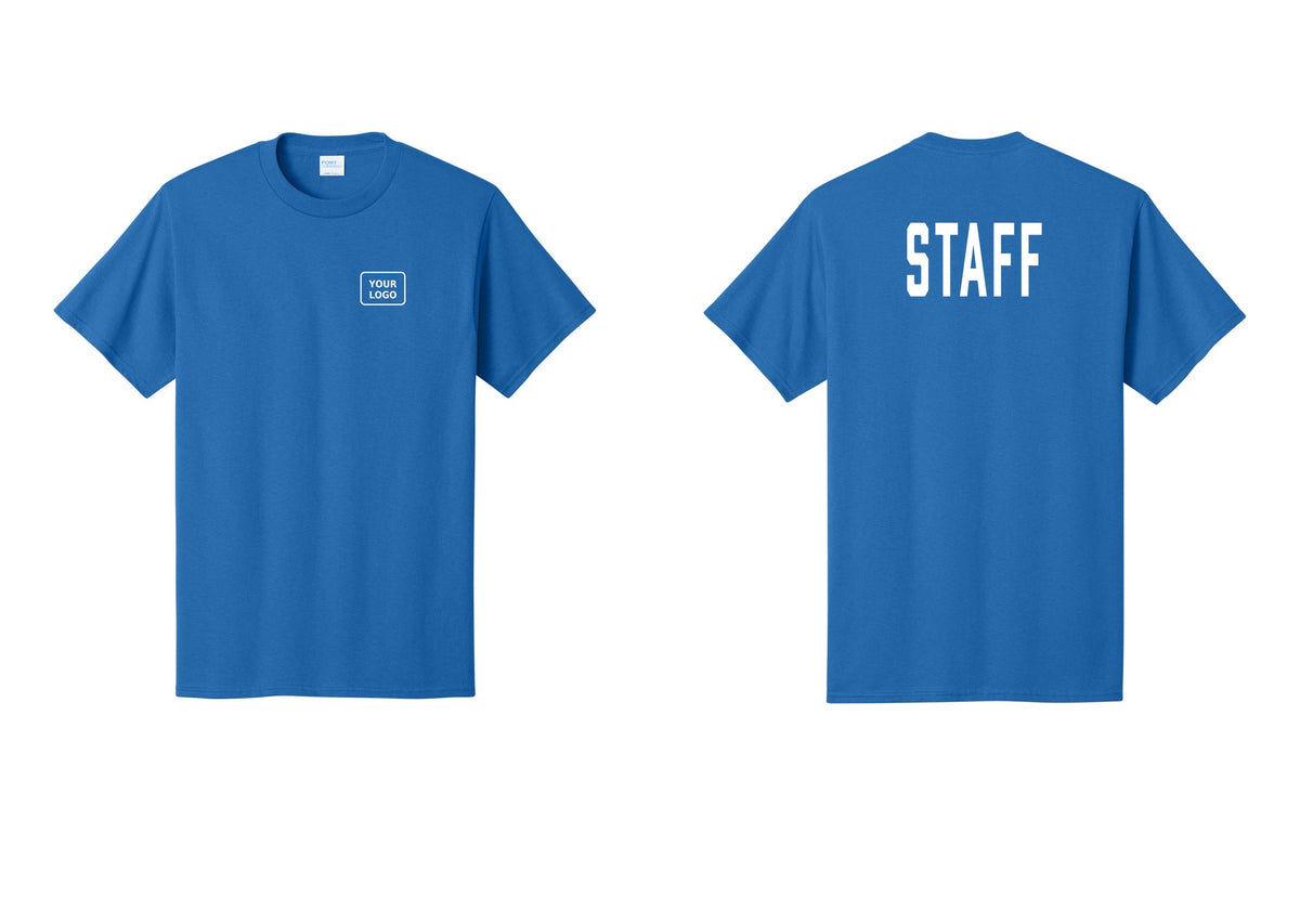 NYC Factory Custom Logo Staff T-Shirt, Condensed Lettering - Your Logo + Back - Royal