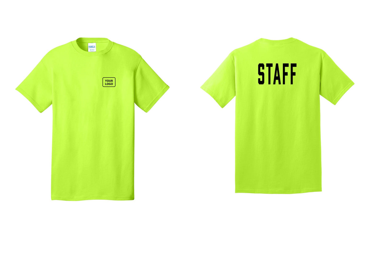 NYC Factory Custom Logo Staff T-Shirt, Condensed Lettering - Your Logo + Back - Safety Green