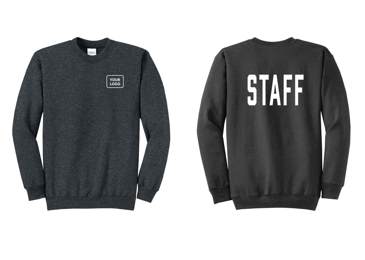 NYC Factory Custom Logo Staff Cotton Fleece Crewneck Sweatshirt (Classic) - Your Logo + Back - Dark Heather Grey