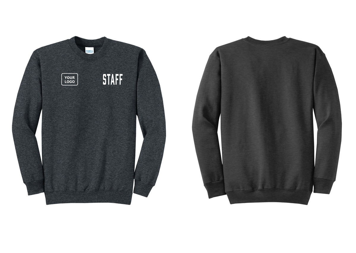 NYC Factory Custom Logo Staff Cotton Fleece Crewneck Sweatshirt (Classic) - STAFF + Your Logo - Dark Heather Grey