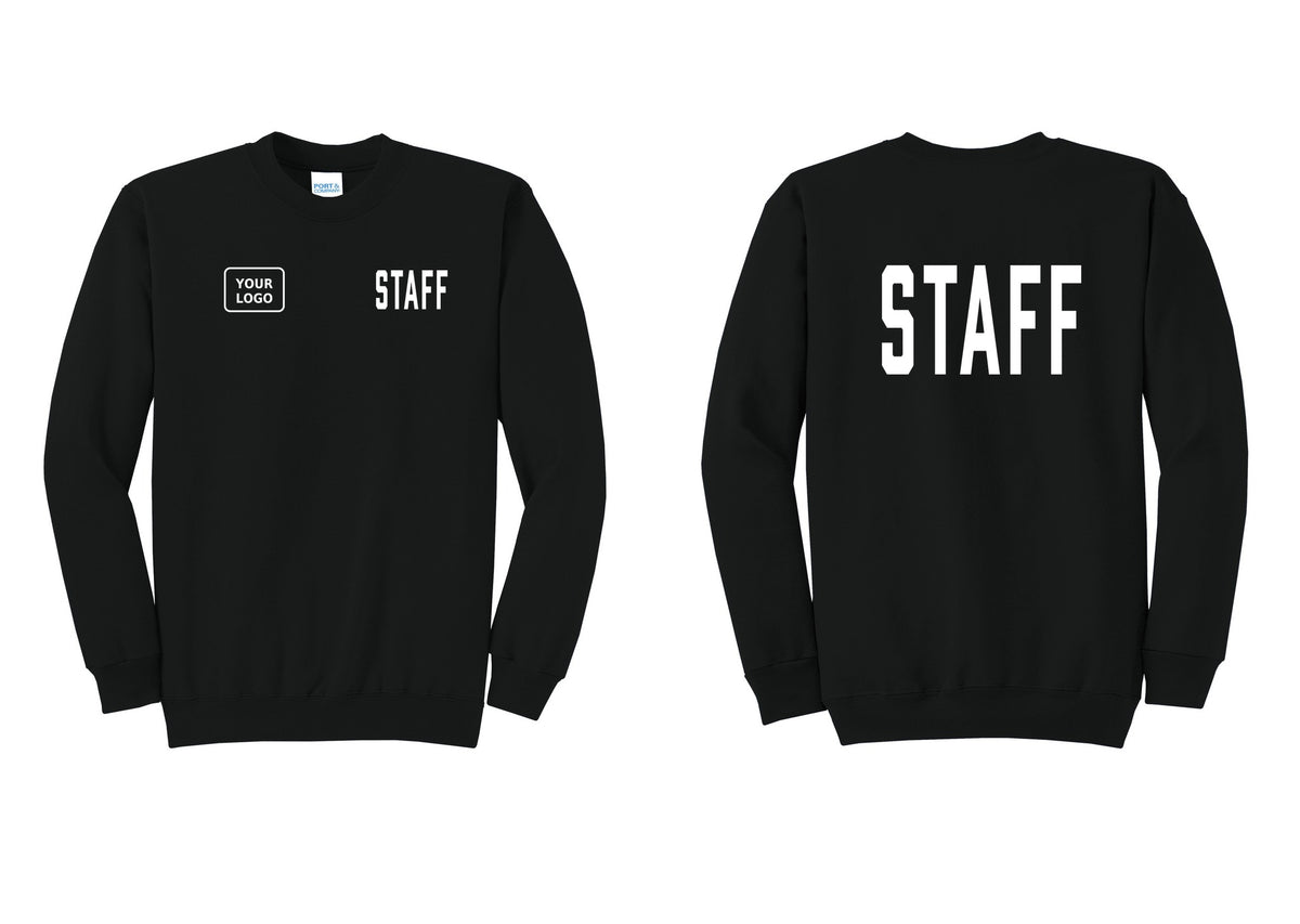 NYC Factory Custom Logo Staff Cotton Fleece Crewneck Sweatshirt (Classic) - STAFF + Your Logo + Back - Black