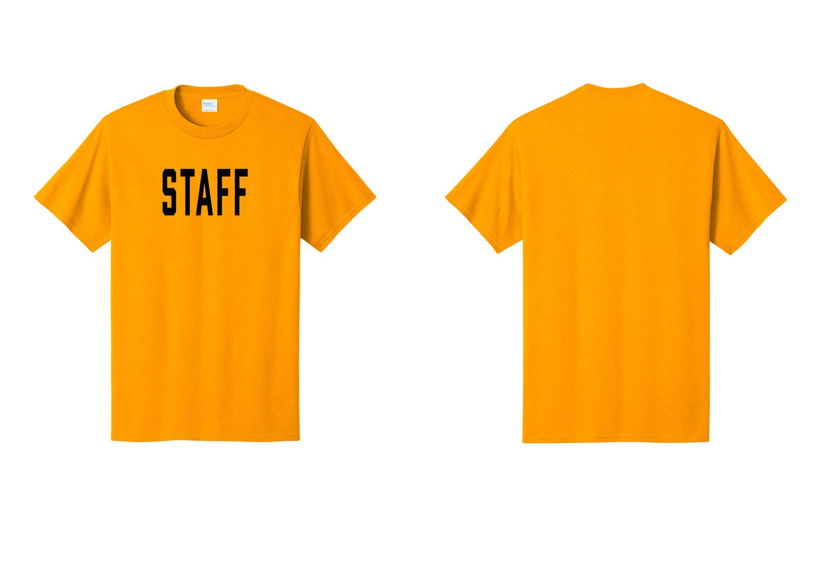 NYC Factory Staff T-Shirt, Condensed Lettering - Front Only - Gold