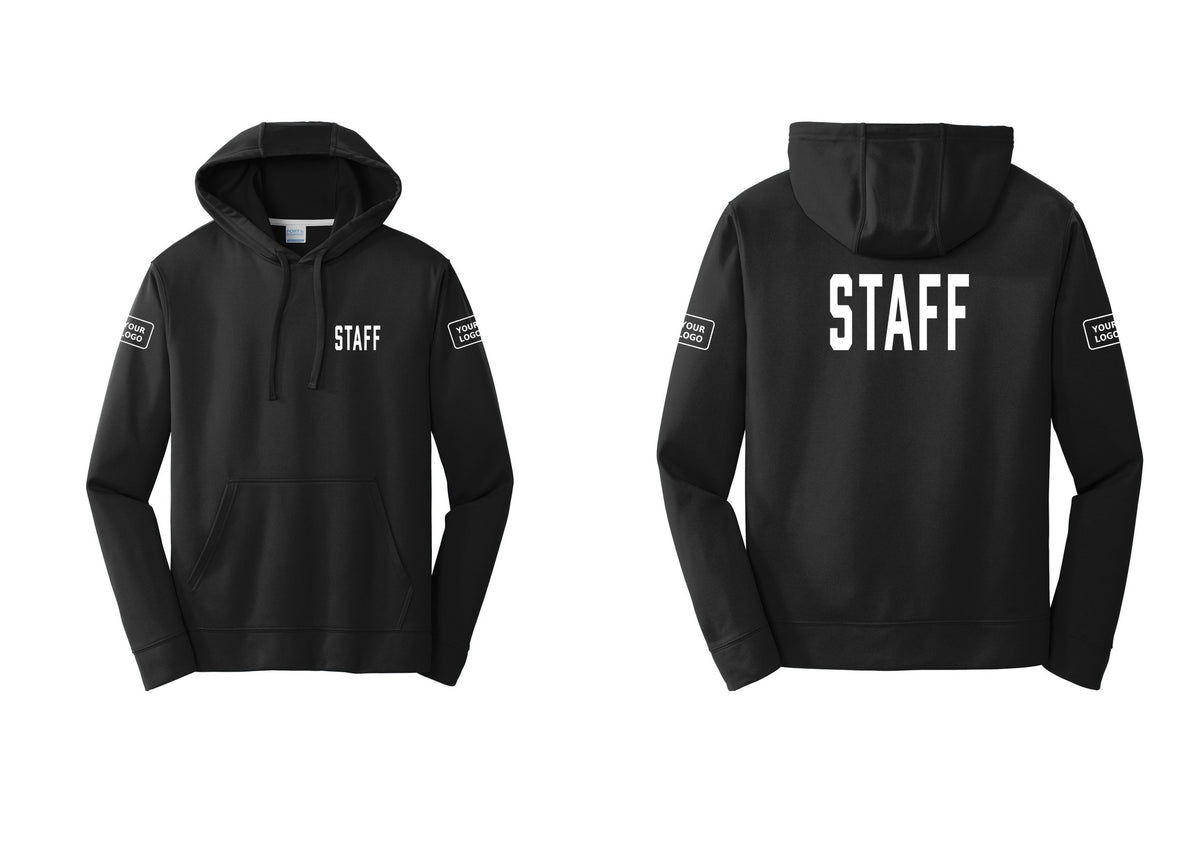 NYC Factory Custom Logo Staff Performance Hooded Fleece Pullover Sweatshirt (Classic) - Chest + Back + Your Logo Sleeves - Black