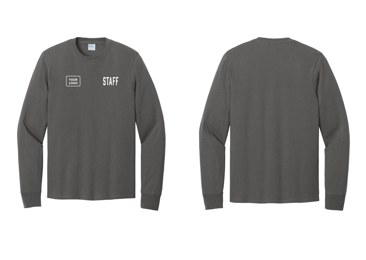 NYC Factory Custom Logo Staff Cotton Long Sleeve T-Shirt (Classic) - STAFF + Your Logo - Charcoal