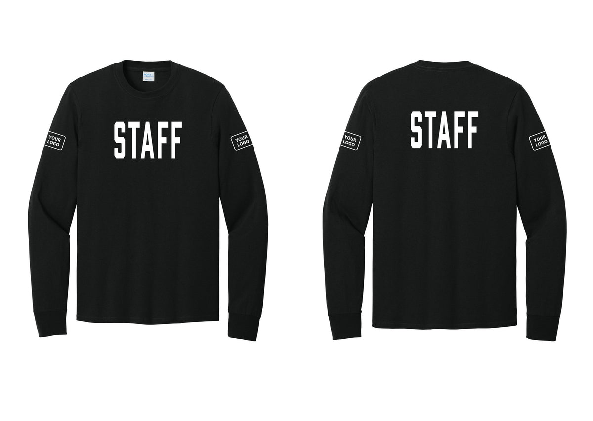 NYC Factory Custom Logo Staff Cotton Long Sleeve T-Shirt (Classic) - Front + Back + Your Logo Sleeves - Black
