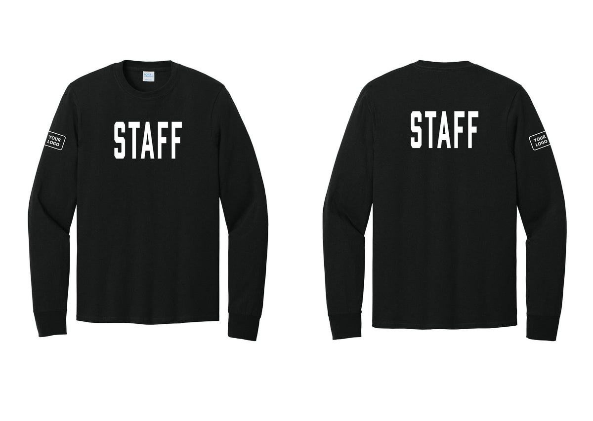 NYC Factory Custom Logo Staff Cotton Long Sleeve T-Shirt (Classic) - Front + Back + Your Logo Sleeve - Black